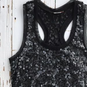 Black Sequin Sheer Tank Top